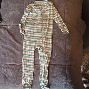Kickee Pants Green and Grey Striped Footie